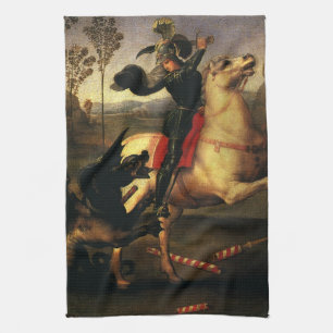 St. George Fighting the Dragon by Raphael Sanzio Tea Towel