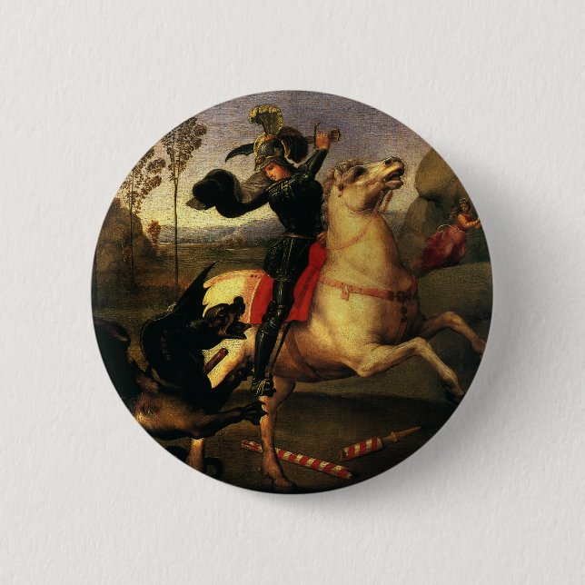 St. George Fighting the Dragon, Raphael, Raffaello 6 Cm Round Badge (Front)