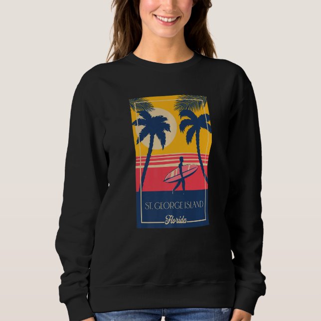 St George Island Florida Retro Surfer Beach Sunset Sweatshirt (Front)