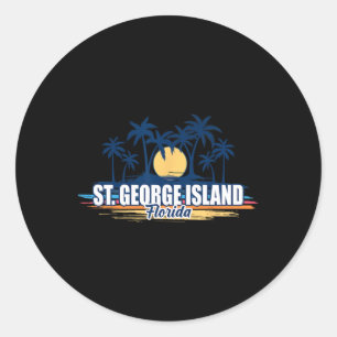 St George Island Florida Retro Surfing Board Classic Round Sticker