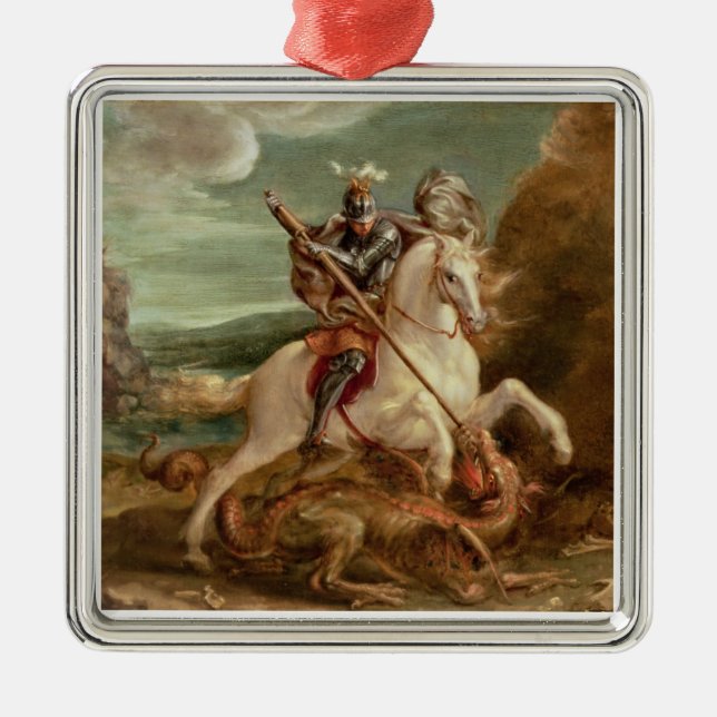 St. George slaying the dragon, (oil on panel) Metal Ornament (Front)