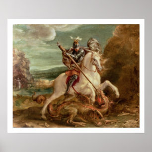 St. George slaying the dragon, (oil on panel) Poster