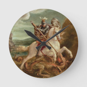 St. George slaying the dragon, (oil on panel) Round Clock