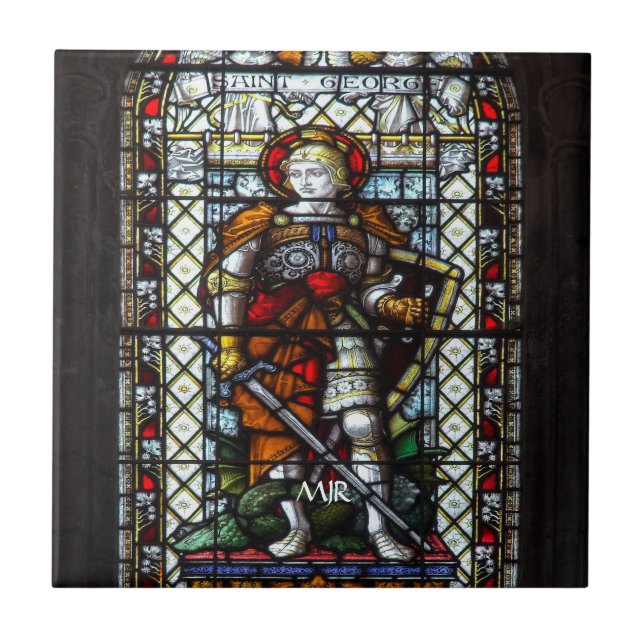 St George stained glass window - Monogram Ceramic Tile (Front)
