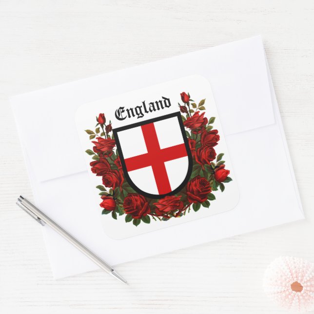 St. George's Shield Surrounded with Red Roses Square Sticker (Envelope)
