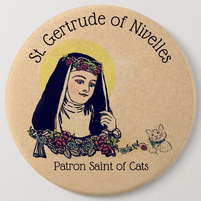 St. Gertrude of Nivelles Patron Saint of Cats 6 Cm Round Badge (Front)