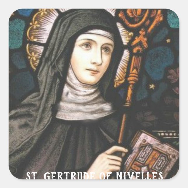 St. Gertrude of Nivelles Patron Saint of Cats Square Sticker (Front)