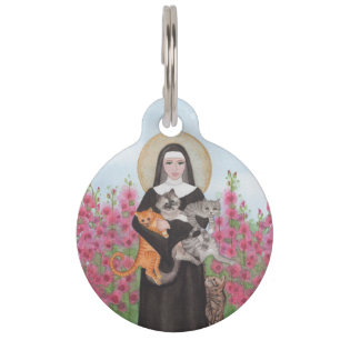 St Gertrude Patron of Cats Hollyhocks Watercolor Pet Tag