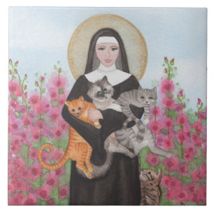St. Gertrude Patron of Cats Watercolor Ceramic Til Ceramic Tile