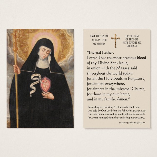 St. Gertrude the Great Purgatory Prayer Holy Card (Front & Back)