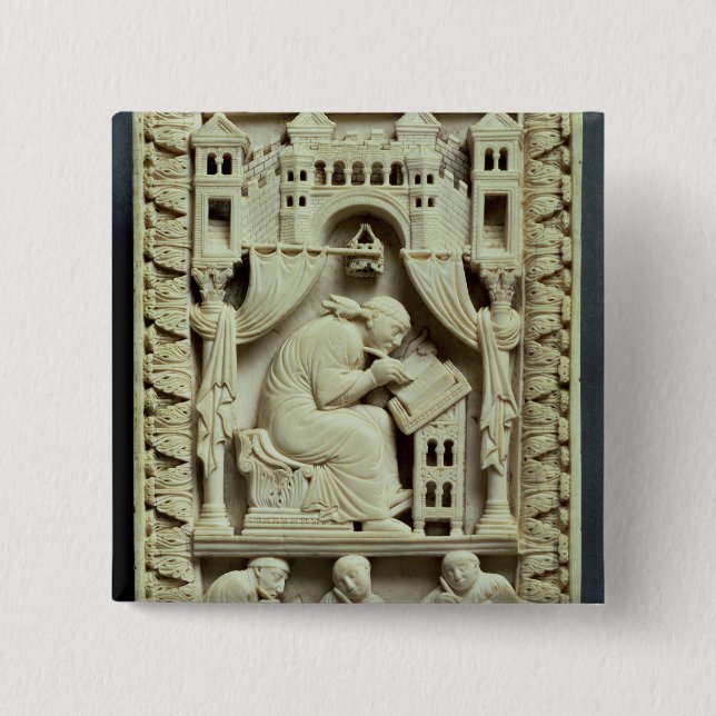 St. Gregory writing with scribes below 15 Cm Square Badge (Front)