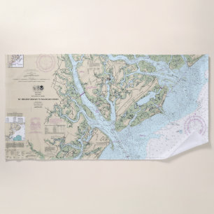 St Helena Sound to Savannah River Nautical Chart Beach Towel