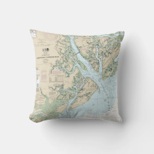 St Helena Sound to Savannah River Nautical Chart Cushion