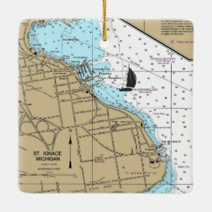 St. Ignace MI Nautical Chart Ceramic Ornament