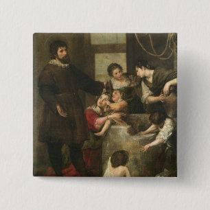 St. Isidore saves a child that had fallen in a wel 15 Cm Square Badge