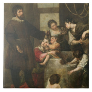 St. Isidore saves a child that had fallen in a wel Ceramic Tile