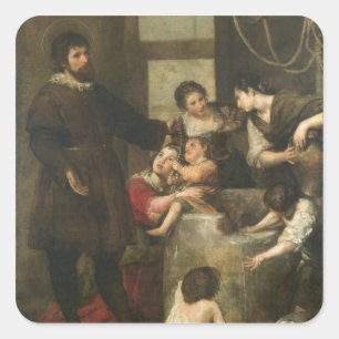 St. Isidore saves a child that had fallen in a wel Square Sticker