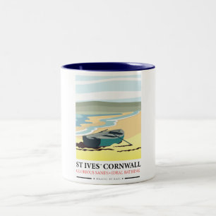 St Ives Cornwall nautical travel poster. Two-Tone Coffee Mug