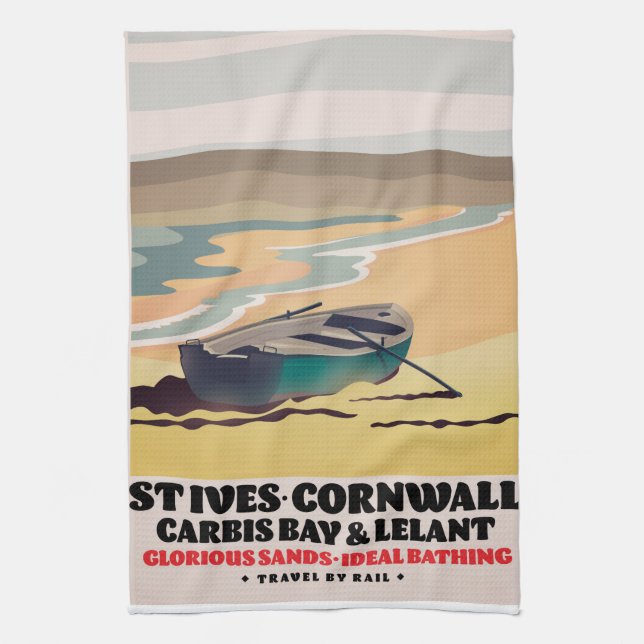 St Ives Cornwall Travel Poster Tea Towel (Vertical)