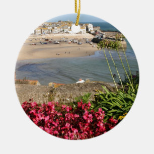 St Ives Harbour Pink Flowers Ceramic Tree Decoration