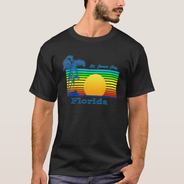 St James City Florida Retro Tropical Beach Sunset T-Shirt (Front)