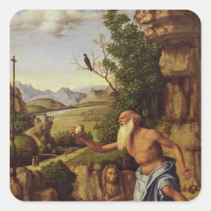 St.Jerome in a Landscape, c.1500-10 Square Sticker