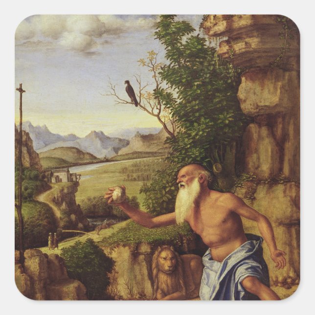 St.Jerome in a Landscape, c.1500-10 Square Sticker (Front)