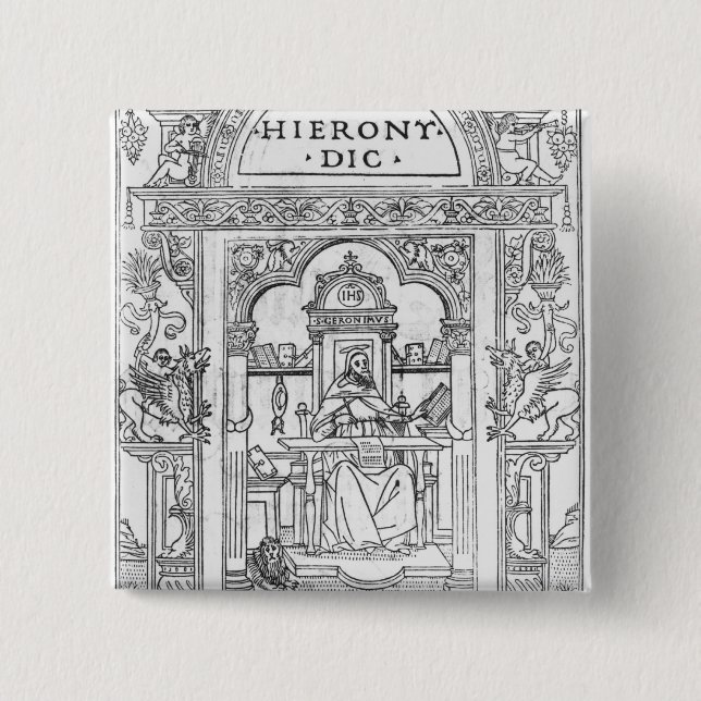 St. Jerome in his Study 15 Cm Square Badge (Front)