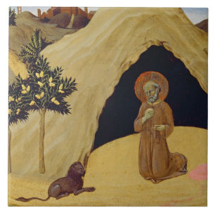 St. Jerome with the lion, 1436 (tempera on panel) Ceramic Tile