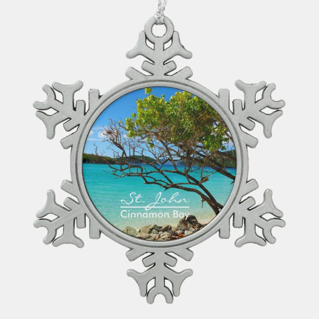St. John Cinnamon Bay Pewter Snowflake Ornament (Front)