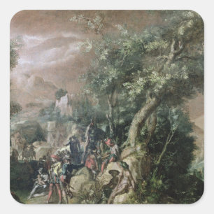 St. John the Baptist Preaching (oil on canvas) Square Sticker