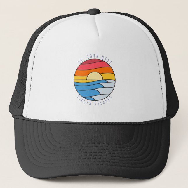 St. John USVI Vintage Beach Sunset Trucker Hat (Front)