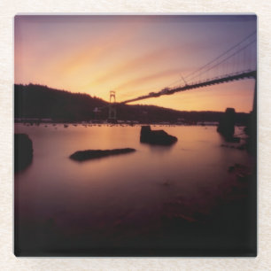 St Johns Bridge Sunset Glass Coaster