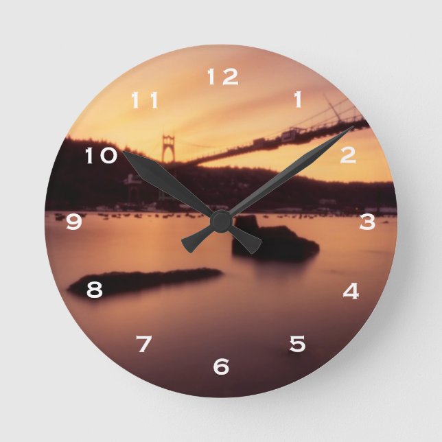 St Johns Bridge Sunset Round Clock (Front)