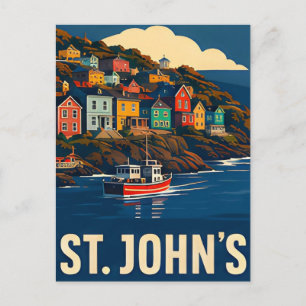 🐟 ST. JOHN'S — Colourful Coastal Hills & Fishing  Postcard