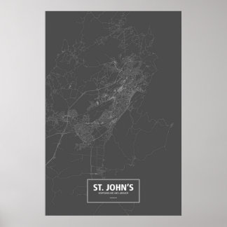 St. John's, Newfoundland/Labrador (white on black) Poster