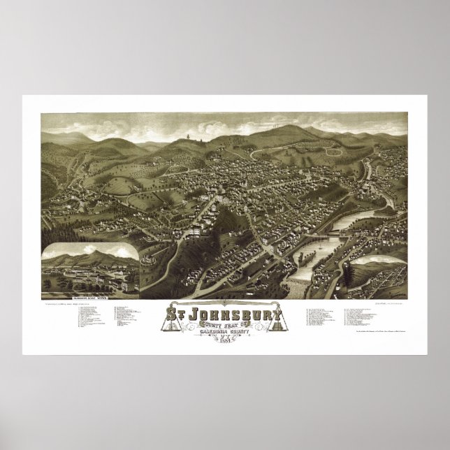 St. Johnsbury, VT Panoramic Map - 1884 Poster (Front)