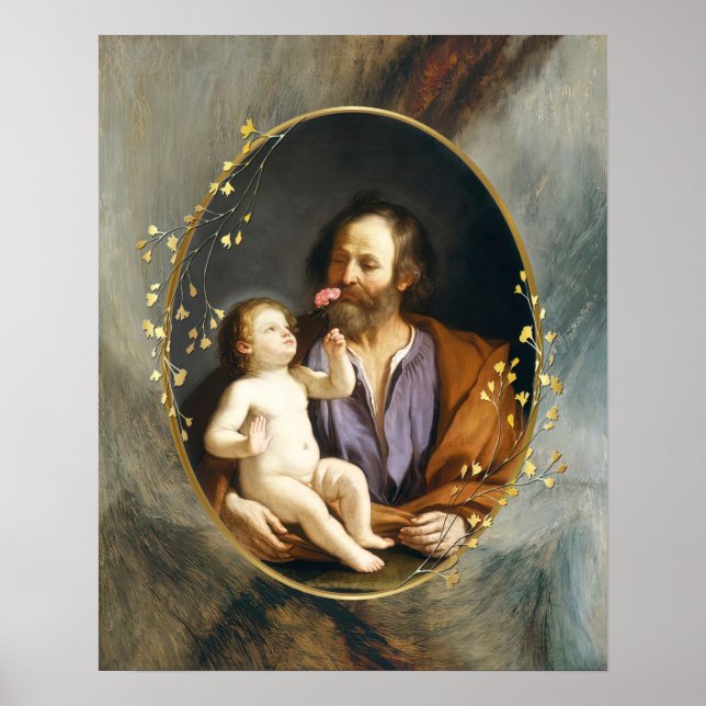 St Joseph and Chid Jesus Catholic Saint -Guercino  Poster (Front)
