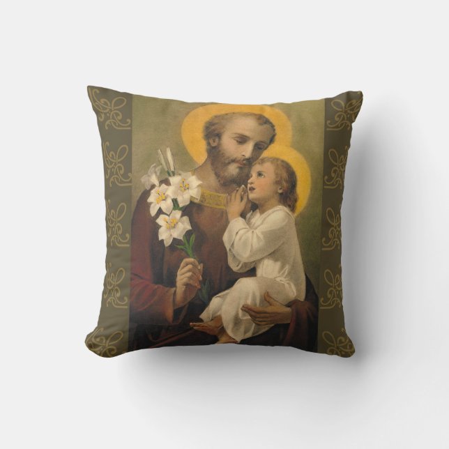 St. Joseph Baby Jesus  Lily Cushion (Front)