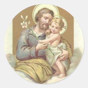 St. Joseph, Child Jesus, Lily Vintage Classic Round Sticker