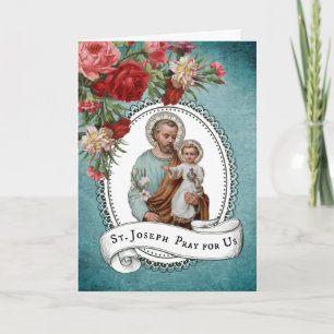 St. Joseph Child Jesus Red Roses Vintage Card