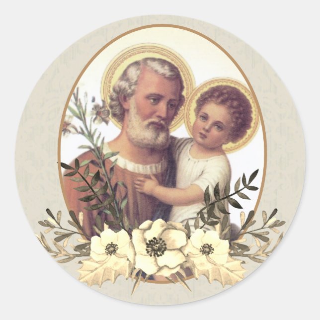 St. Joseph Child Jesus Thanksgiving Floral Classic Round Sticker (Front)