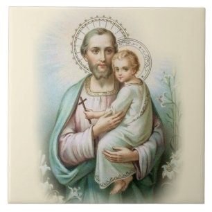St. Joseph Child Jesus Traditional Lilies Tile