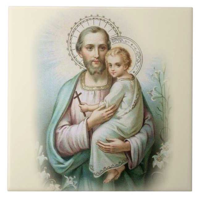 St. Joseph Child Jesus Traditional Lilies Tile (Front)