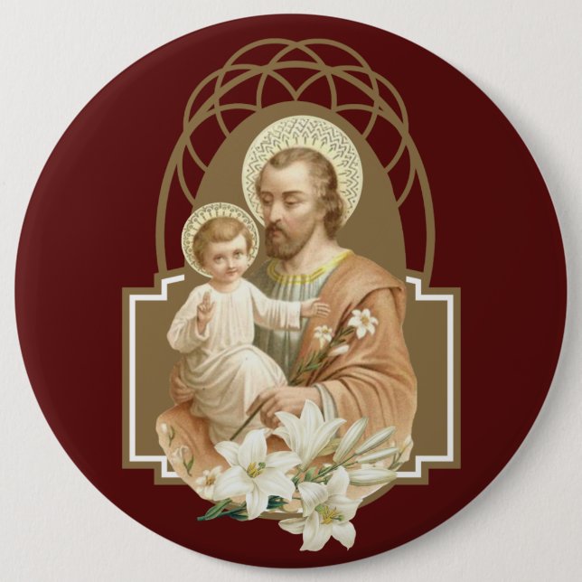 St. Joseph Child Jesus with Lily Religious  6 Cm Round Badge (Front)