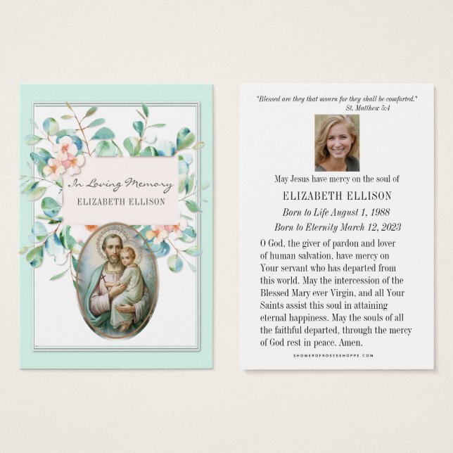 St. Joseph Funeral Memorial Prayer Card (Front & Back)