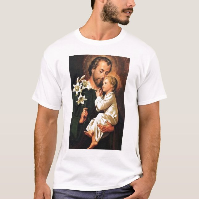 St. Joseph holding Jesus T-shirt (sweatshop-free) (Front)