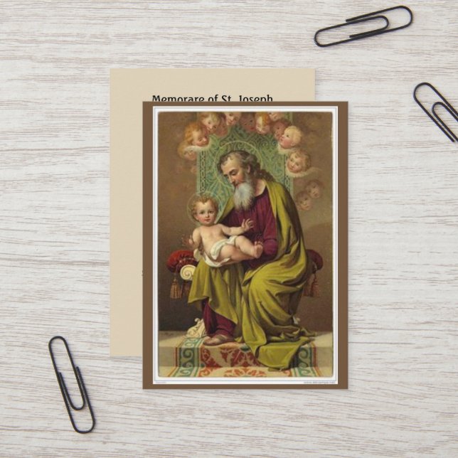 St. Joseph Jesus Angels Memorare Prayer Business Card (Front/Back In Situ)