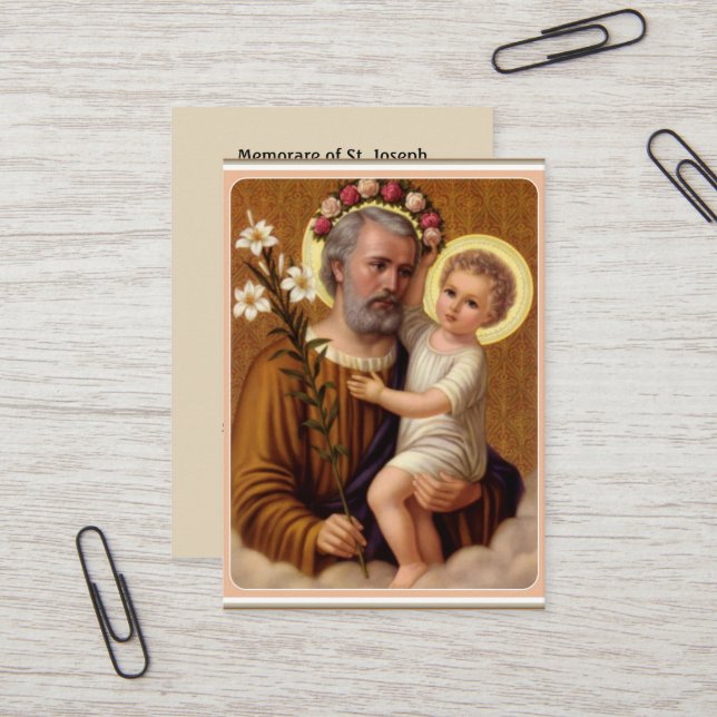 St. Joseph Jesus Lily  Memorare Prayer Business Card (Front/Back In Situ)