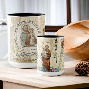 St. Joseph Jesus  Vintage Catholic Prayer Memorare Two-Tone Coffee Mug